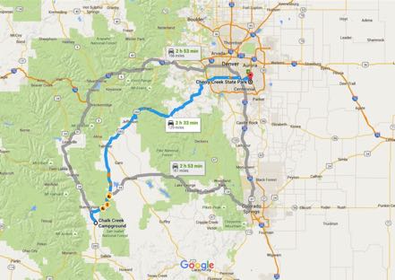 Chalk Creek Campground to Cherry Creek State Park